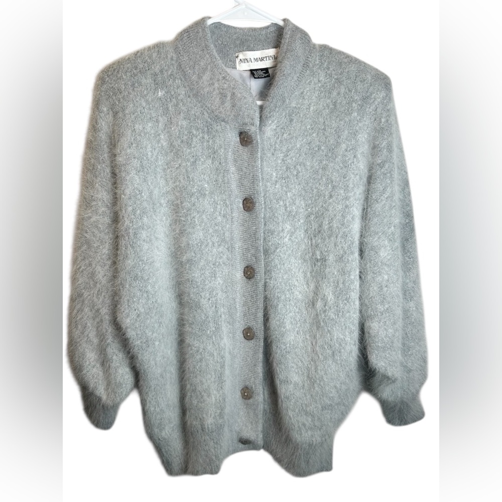 Vintage Nina Martini Angora Wool Fuzzy Button Up Cardigan Size XL